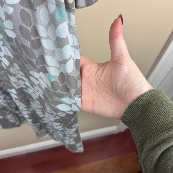 Gudrun Sjoden Gray Leaf Print Tencel Long Sleeve Midi Dress Size M Pockets - Picture 3 of 8